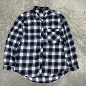 BDG XL blue Grey Plaid Button Up Collared Shirt Fall Winter Cozy Pocket Cottage